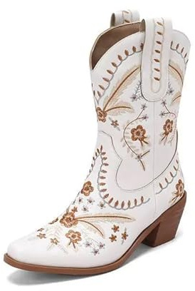 Stivali Cowgirl Alti al Ginocchio Nuovi stivali da cowboy western ricamati retrò autunnali con punta a punta e tacchi alti spessi, stivali da cavaliere casual sportivi da donna(Color 1,45)