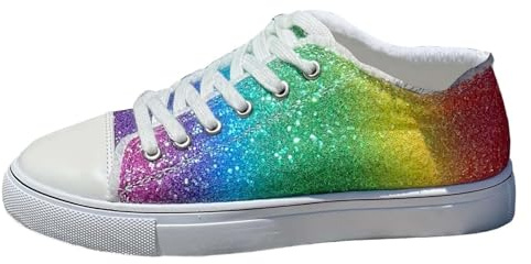 Baskets tendance et décontractées, chaussures plates avec paillettes scintillantes et lacets pour un quotidien confortable