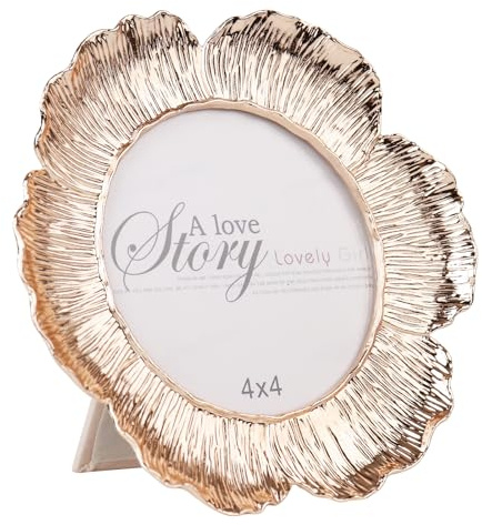 TAIYOU Marco fotos metal redondo dorado 4 pulgadas aleación de aluminio elegante marco decorativo minimalista con formas de flores para mesa Navidad cumpleaños regalo de decoración de