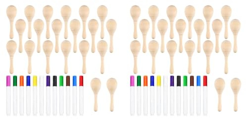 Vjsujehgy 40 Maracas in Legno DIY per Bambini, Mini Maracas per Fiesta Messicana con 12 Penne Multicolori, Party