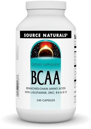Source Naturals BCAA Branched-Chain Amino Acids with L-Glutamine, Zinc, B-6 and B-12, Provides Supports The Body’s Muscular Systems* - 240 Capsules
