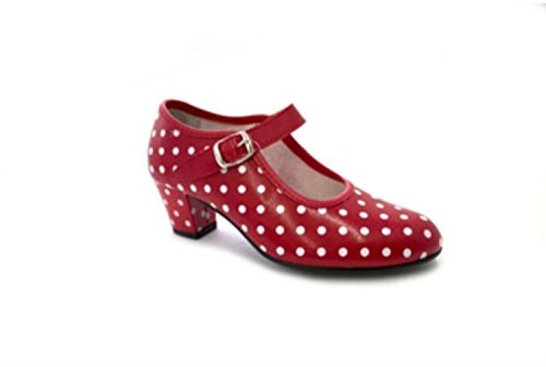 Séville Flamenco Chaussures de Danse Pois Blancs pour Les Filles ou Les Femmes Danka en Rouge Taille 41 EU