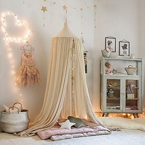 ACMEDE Ciel de lit Moustiquaire en Coton pour Enfant Bébé Baldaquin Tente de jeu Suspension Décoration Chambre Kaki