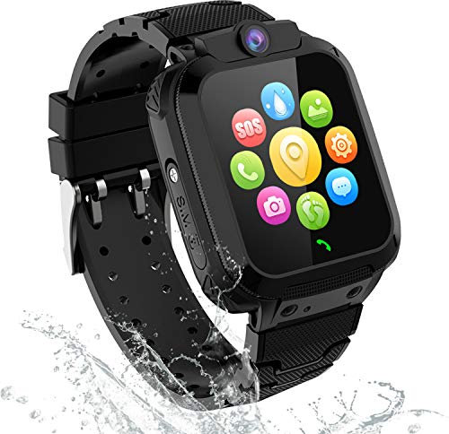 PTHTECHUS GPS Tracker Smartwatch Enfants - Montre Intelligente Téléphone pour Enfants Garçons Fille Etudiant, Montre Enfants Con Appel d'urgence SOS Appareil Photo Réveil Podometre Localisation GPS