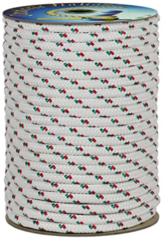 Corderie Italiane 002048015 Treccia ecopol, 10 mm - 200 mt, corda multiuso, stabilizzata ai raggi U.V., resiste a intemperie, bianca con spia rosso-verde, rottura 560 kg