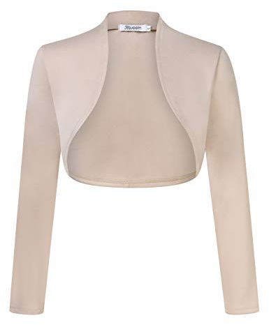 KOJOOIN Donna Cardigan a Maniche 3/4 Elegante Bolero Aperto Coprispalle Shrug Corto Festivo Giacca a Spalla A-Champagne L