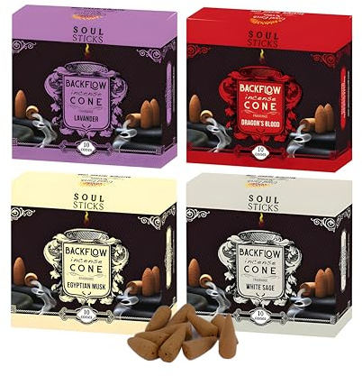 SOUL STICKS Assorted Backflow Incense Cones for Meditation, Yoga and Aromatherapy | 40 Premium Backflow Cones | Fits All Backflow Incense Burners (Serenity)