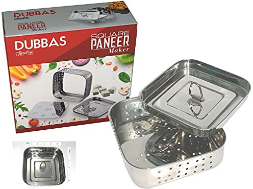 Dubbas - Square Paneer Maker, Stainless Steel Indian Paneer Press/Tofu Press/Paneer Mould - Size 5.25W x 5.25L x 1.5H inches