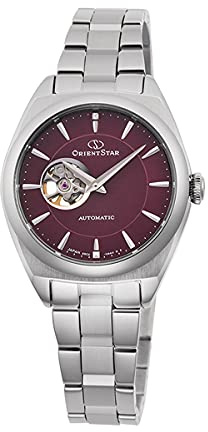Orient Star Semi-Skelett Damen-Armbanduhr RE-ND0102R, modernes automatisches Zifferblatt, Rot, Silber, Rot, Silber, Kleideruhr, Rot, Silber, Kleid-Armbanduhr