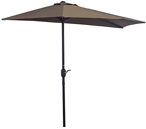 Outsunny Sombrilla 269x138x236 cm Parasol de Jardín con Manivela y Forma Semicircular Tela Poliéster 180 g/m² para Exterior Terraza Patio Piscina Café