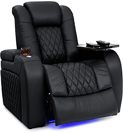Seatcraft Virtuoso Home Theater Seating, Living Room, Heat & Massage, Powered Headrest, Powered Lumbar, Italian Leather, Powered Recline, Single Recliner, Black