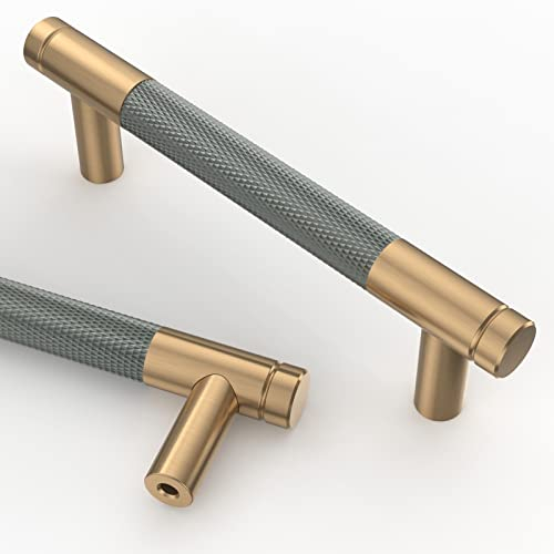Amerdeco 10 Stück Goldgrau Schrankgriffe 96mm Lochabstand, Aluminium Griffe für Küchenschränke & Möbelgriffe für Schubladen