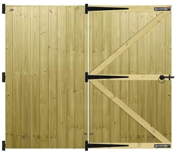 MADE TO MEASURE Wooden Double Driveway Gates Pair Bespoke Lighter Semi-Braced Framing with Interlocked Tongue & Groove Boards Flat Top Design <6ft (180cm) High x <7ft (213cm) Wide +600mm Hinge Pack