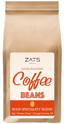 ZATS Coffee Beans Speciality Crema Blend 1kg, Golden Medium Roast, Intensity 4/5, Arabica & Robusta, Strong Artisan Espresso, Whole Coffee Beans