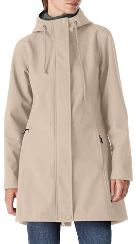 Damen Regenjacke Lange Softshelljacke mit Kapuze Frauen Übergangsjacke Regenmantel Gefütterte Funktionsjacke Wasserdichte Windbreaker Wanderjacke Atmungsaktive Jacke Outdoorjacke Hellkhaki XL