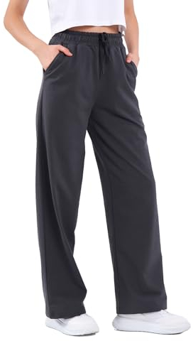 Comeor Pantalon de Jogging pour Femme - Pantalon de Sport Long en Coton - Pantalon de survêtement Ample avec Taille élastique et Jambe Droite, Gris foncé, XL
