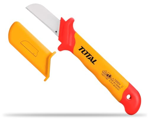 TOTAL - Couteau d'électricien - Isolé - Certifié VDE - Idéal pour les électriciens et les projets électriques - Mesure : 50 x 180 mm