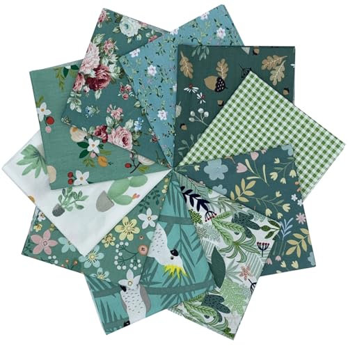 EDGEAM Stoffe zum Nähen 10 Stück 25x25 cm Patchwork Stoffe Paket Baumwollstoffe Quiltingstoffe für Quilten DIY Handwerk Scrapbooking (Grün A)