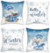 Bonhause 4er Set Kissenbezüge Winter Blau 45 x 45 cm GNOME Schneeflocken Kiefern Kakao Dekorative Kissenhülle Zierkissenbezüge für Sofa Schlafzimmer Zuhause Winter Dekoration