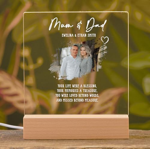 ukgiftstoreonline Personalised Mum & Dad Photo Memorial Lamp Night Light | Condolence Gift, Sympathy Gift