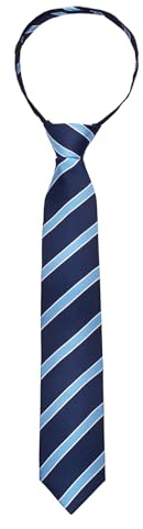 Alizeal Boys 15inch Tartan Stripe Pre-tied 6cm Zipper Skinny Necktie for Kids School Tie for Age 8-14, Navy Blue Stripe