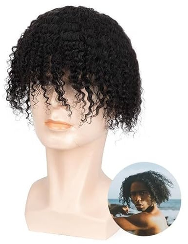 Peluca que cubre la calvicie para hombres Postizos rizados profundos for hombres Top mono fino y peluquín perimetral de PU Prótesis de cabello masculino Sistema de reemplazo de peluca de cabello human