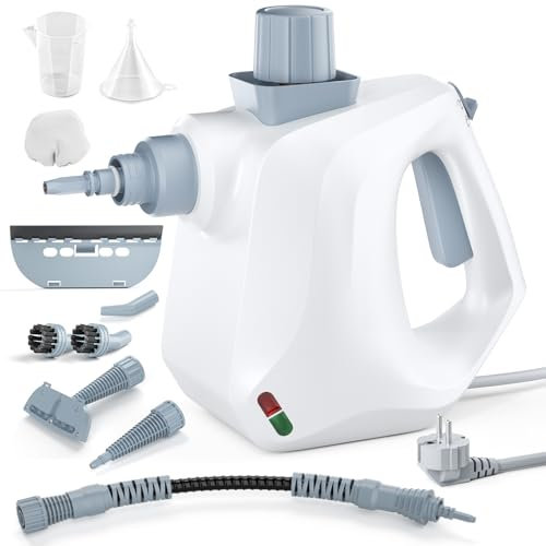 Limpiador a Vapor Portátil - Limpiador a Vapor Multifunción con 10 Accesorios, Depósito de 400ml, Calentamiento Rápido y Bloqueo de Seguridad - Ideal para Eliminar Suciedad y Grasa, Cocina, Ventanas,