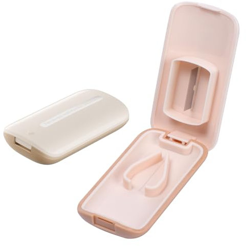 Pill Cutter, Ultra-Thin Stainless Steel Blade with Detachable Silicone Liner, Built-in Tablet Holder for Small Pills, Portable Pill Splitter for Precise Half or Quarter Doses (Beige)