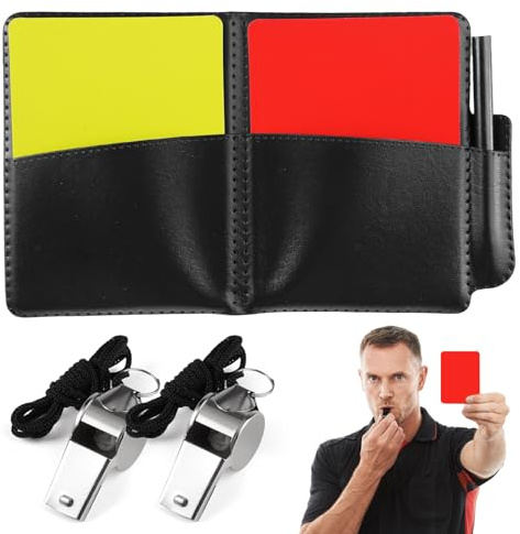 Kit de Tarjetas de Árbitro, Kit Arbitro Futbol con Tarjeta de Futbol Amarilla y Roja, Silbato Arbitro, Lápiz y Libro de Puntuaciones, Tarjetas Arbitro Futbol para Fútbol Baloncesto Deportivos Juegos
