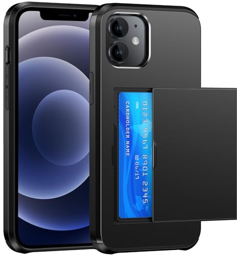 SZSSZSM Plånbok för iPhone 12 Mini Fodral med Korthållare, Svart | Dubbelbottnad, Militärklassat Skydd, Stötsäkert, Dolda Kortplatser, Tunn och Exakt Passform Skal
