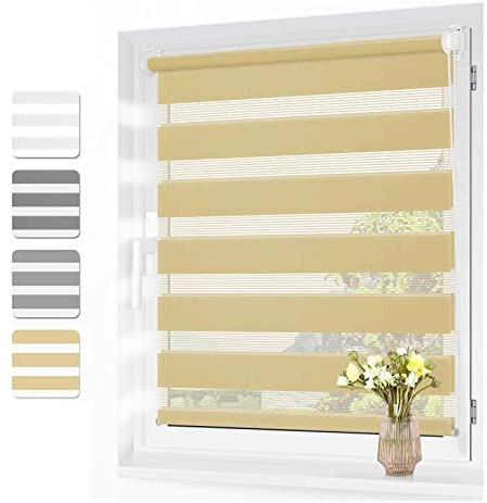 Tenda a rullo 65 x 280 cm, oscurante, impermeabile, in tessuto filtrante per finestre, con staffe di bloccaggio, ideale per camere da letto e soggiorni, elegante design beige