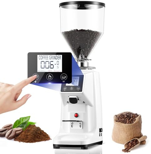 GEHPYYDS Macinacaffè Elettrico Professionale con Display Digitale - Macchina per caffè Espresso Commerciale con 19 impostazioni di macinatura Regolabili per Un caffè Perfetto 500ml-White
