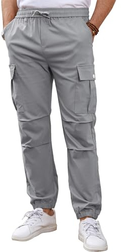Tolaler Pantalones Hombre Casual Pantalón Cargo Elásticos Jogger Largos Pants con Bolsillos Trabajo Deporte Gris Claro M