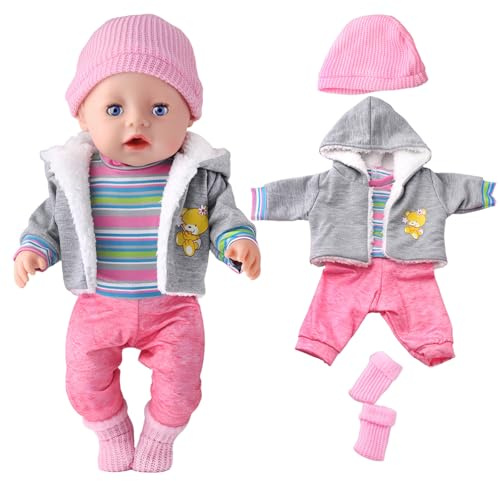 Puppenkleidung 36 cm, Puppenkleider 36 cm, Baby Kleidung Puppensachen Schneeanzug Puppe 36cm-43cm mit Mantel Bluse Hosen Hut und Socken für Mädchen