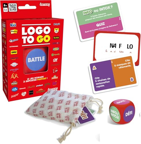 Lansay - Logo to GO - Logospel - Kortspel för barn från 8 år med tärning - Quiz-baserade utmaningar och varumärkesigenkänning - barn och familjespel