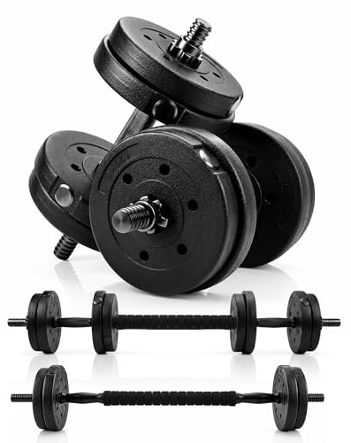 Kayman Adjustable Dumbbell & Barbell Set 12kg/20kg – Home Gym 2-in-1 Free Weights with Connector Bar, Strength Training Dumbbells for Men & Women, Fast Assembly Weight Set for Full Body Workout