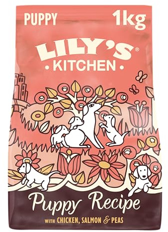 Lily's Kitchen Mit natürlichen Zutaten hergestellt Trockenfutter für Welpen, Lachs & Erbsen Getreidefreie Rezeptur 1kg Beutel