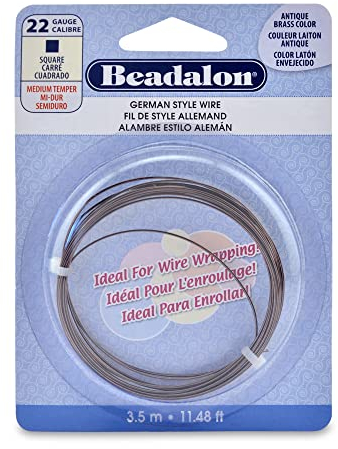 Beadalon German Style Wrapping Wire, Square, Antique Brass Color, 22 Gauge, 3.5 m / 11.5 ft