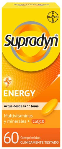 Supradyn Energy Multivitamínico para hombres y mujeres, Complejo Vitamínico Con Efecto Energía, 13 Vitaminas, 9 Minerales Y Coenzima Q10, Sin sabor, Amarillo, 60 Comprimidos