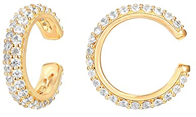 PAVOI 14K Yellow Gold Plated 925 Sterling Silver 1.3mm Staggered Cubic Zirconia Sparkling Round Huggie Ear Cuff Gold Earrings for Women | Clip On Cartilage