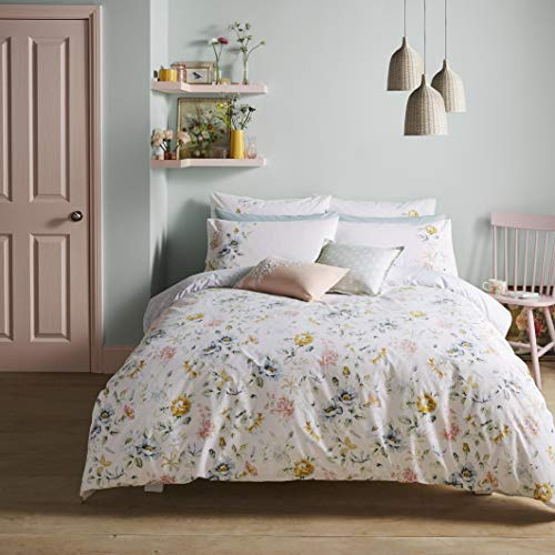 Ashley Wilde Cath Kidston Pembroke Rose White Cotton Floral 100% Cotton Duvet Cover Set (Super King Size Duvet Cover Set 260cm x 220cm)