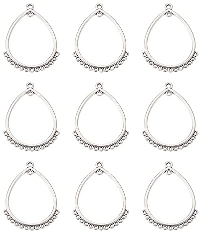 Mega Pet 10pcs Tibetan Style Hollow Drop Charm Links Connector with 15 Holes Antique Silver Dangle Earring Component Connectors 47x36mm for Bracelet Necklace Jewelry Making