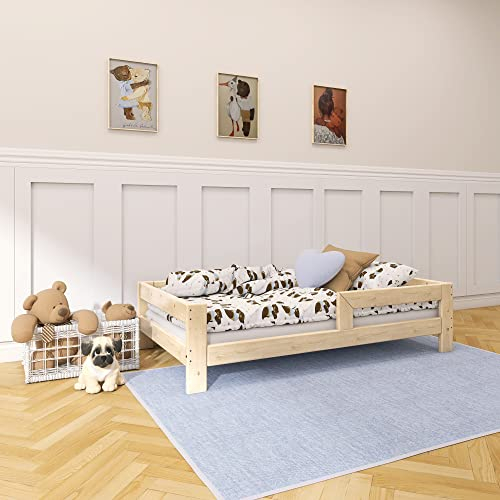 Need Sleep Montessori Bett Kinder Kinderbett 70x140 cm mit Rausfallschutz und Lattenrost Juniorbett Kleinkind Klienkindbett ab 2 Jahre niedrig für Mädchen und Jungen aus Holz