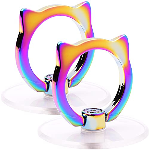 Cat Phone Ring Holder Grip- EI Sonador Transparent Cell Phone Ring Stand Holder Clear Kickstand Finger Grip, Compatible with Most of Phones, Tablets and Case (2 Colorful Cat)