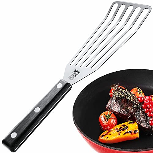Slotted Stainless Steel Fish Spatula - 11-inch Thin, Heat Resistant with ABS Handle - Turner for Meat, Eggs, Nonstick Cookware