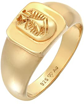 Kuzzoi Anillo de sello para hombre (10 mm) en plata de ley 925 chapada en oro, anillo meñique con escudo para el dedo meñique, anillo con escudo para hombres en talla de anillo 52 – 58, 0603640822