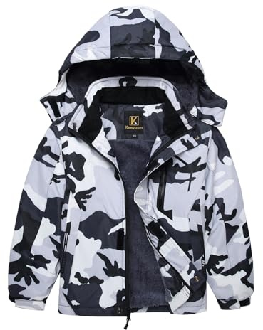 Keevoom Boy's Cold Weather Snow Coat Waterproof Warm Winter Jacket Windproof Fur Lined Hoodie Skiing Jacket Camo Size 4/5