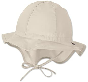 Sterntaler Sonnenhut - Unisex Sommerhut - UV-Schutz 50+ Mütze mit breiter Krempe und Größenregulierung - Nackenschutz - Bindebänder - Baby Kinder Kopfbedeckung aus Popeline (Bio) - beige,Größe 47