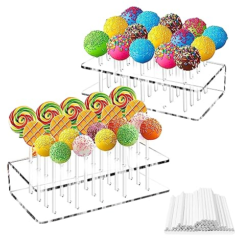 2Pcs Cake Pop Stand, Lollipop Holder Stand Acrylic 20 Holes Cake Pop Lollipop Stand, Lollipop Display Holder With 100 Sticks For Wedding Birthday Party Anniversary Carnival