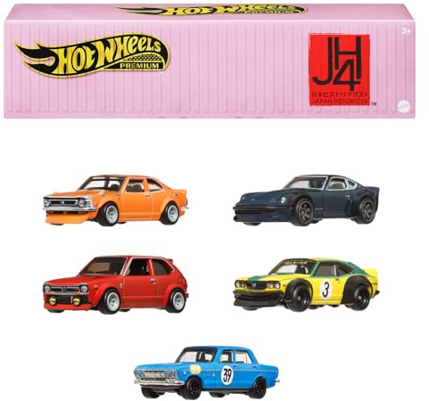 Hot Wheels Premium Car Culture Japan Historics 4 Container Set with 5 1:64 Scale Die-Cast Cars in Collectible & Stackable Storage & Display Container, HRW84